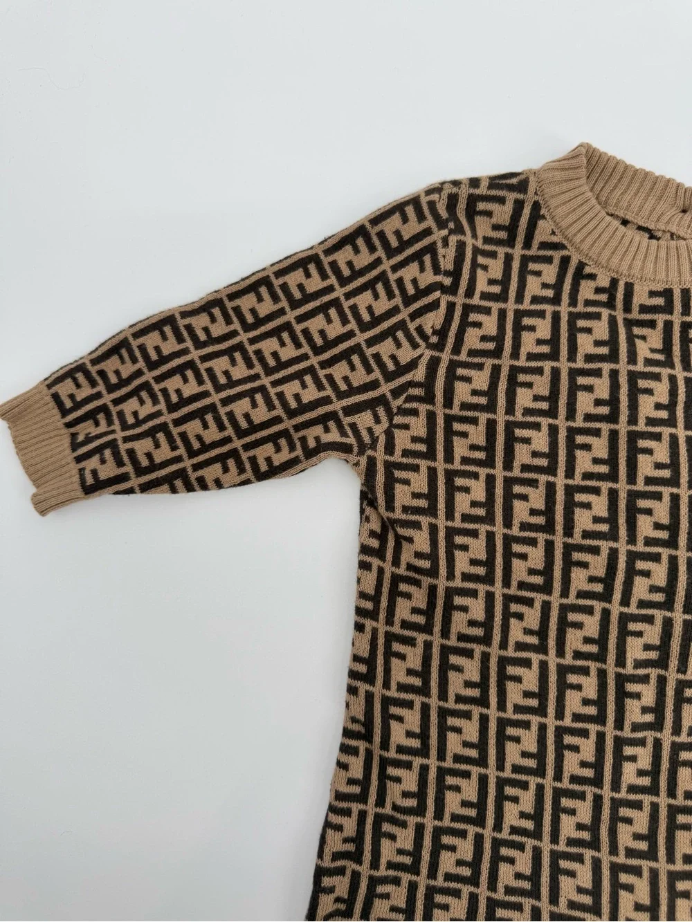 Fendi Brown and Black FF Logo Tobacco cotton and cashmere onesie